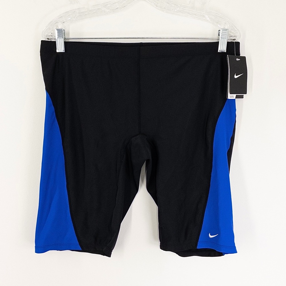 Nike Swim Jammer Shorts Men's 38 Black Blue Chlorine‎ Resistant Swim Trunks NWT